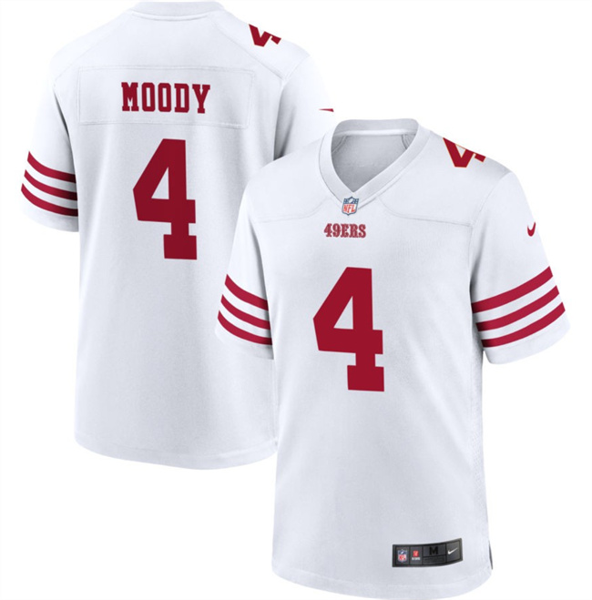 Men's San Francisco 49ers #4 Jake Moody White Football Stitched Game Jersey